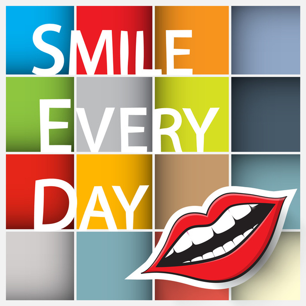 Smile Every Day Slogan. Colorful Vector Squares with Paper Cut Mouth and Smile Every Day Title. - Vector, Image