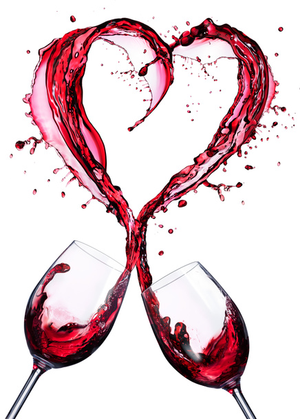 Romantic Toast Of Wine Red In Splashing In A Heart Shape - 写真・画像