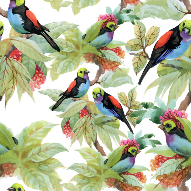 Бесшовный рисунок с экзотическими птицами
 - Вектор,изображение
