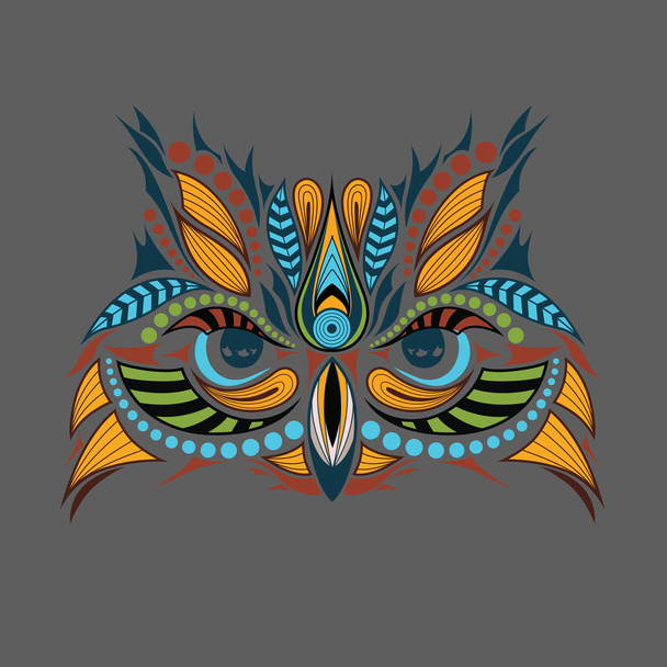 Patterned colored head of the owl. African / indian / totem / tattoo design. It may be used for design of a t-shirt, bag, postcard and poster. - Vector, Imagen