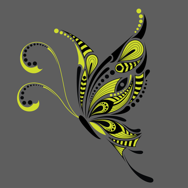 Patterned colored butterfly. African / indian / totem / tattoo design. It may be used for design of a t-shirt, bag, postcard and poster. - Vektor, obrázek