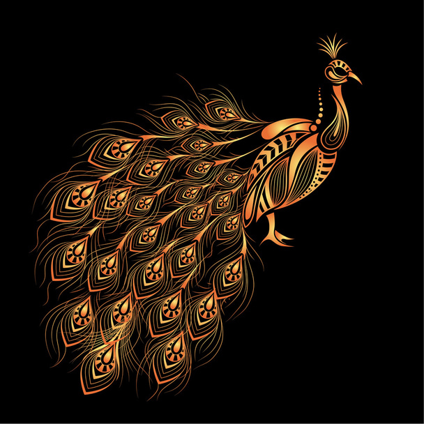 Patterned colored peacock. African / indian / totem / tattoo design. It may be used for design of a t-shirt, bag, postcard and poster. - Вектор,изображение