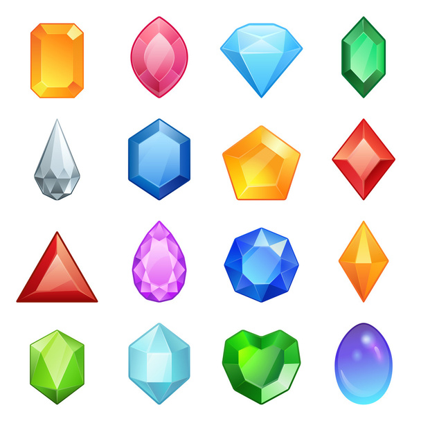Edelstenen en diamanten pictogrammen instellen in verschillende kleuren - Vector, afbeelding