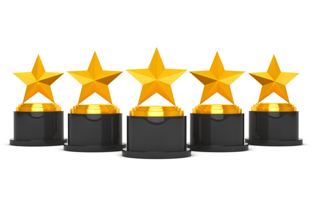 Cinco prémios Gold Star. Renderização 3d
 - Foto, Imagem