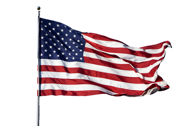 Grandes EUA Bandeira "Old Glory" soprando em um vento forte em uma nuvem
 - Foto, Imagem