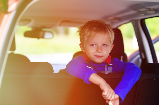 little boy travel by car, family tourism - Foto, Imagen