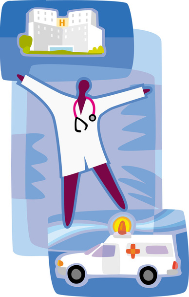Illustration d'un médecin, d'une ambulance et d'un hôpital
 - Photo, image