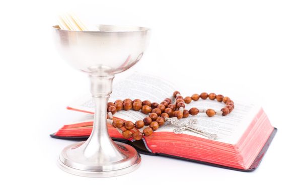 Symbol of Christianity, bible and wine in cup - Fotografie, Obrázek