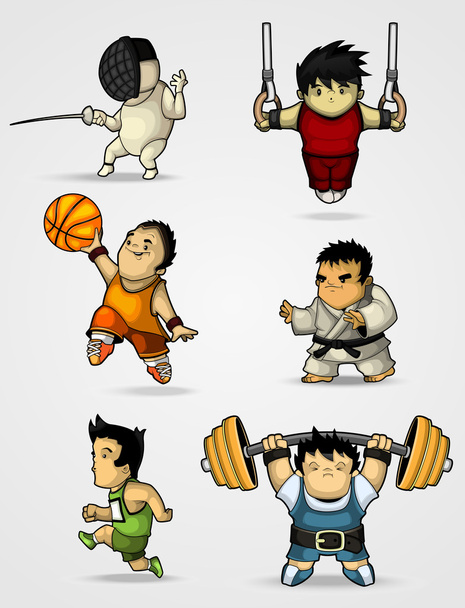 Set of characters engaged in various sports - Διάνυσμα, εικόνα