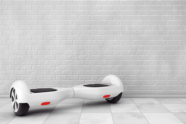 Witte zelf in evenwicht brengen elektrische Scooter. 3D-rendering - Foto, afbeelding