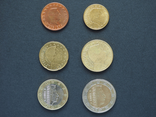 Euro (EUR) coins, currency of European Union (EU) from Luxemburg bearing the portrait of Henri, Grand Duke of Luxembourg - Photo, Image