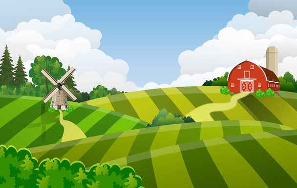 Cartoon Farm grünes Saatfeld, - Vektor, Bild