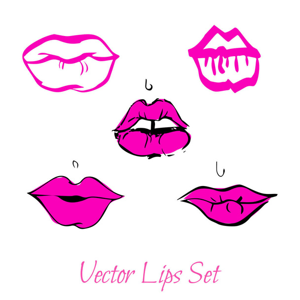 Vektor-Skizzen weiblicher Lippen. Handgezeichneter Satz von Frauen Lippen Designs. - Vektor, Bild