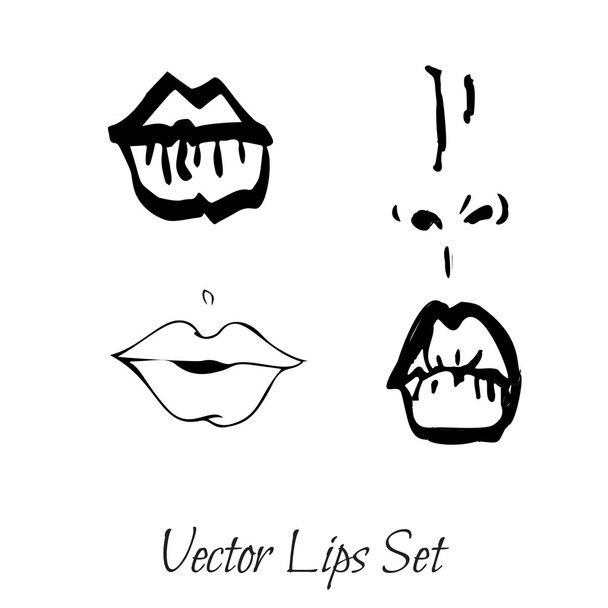 Vector sketches of female lips. Hand drawn set of women lips designs. - Vector, Image