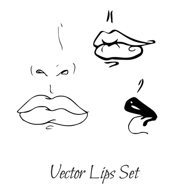 女性の唇のベクトルスケッチ。女性の唇のデザインの手描きセット. - ベクター画像