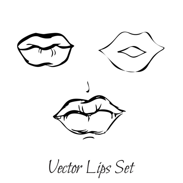 Vector schetsen van vrouwelijke lippen. Met de hand getekende set van vrouwen lippen ontwerpen. - Vector, afbeelding
