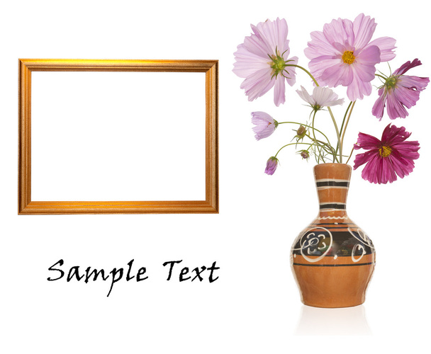 Photo frame and antique vase with decorative garden flower - Foto, Bild