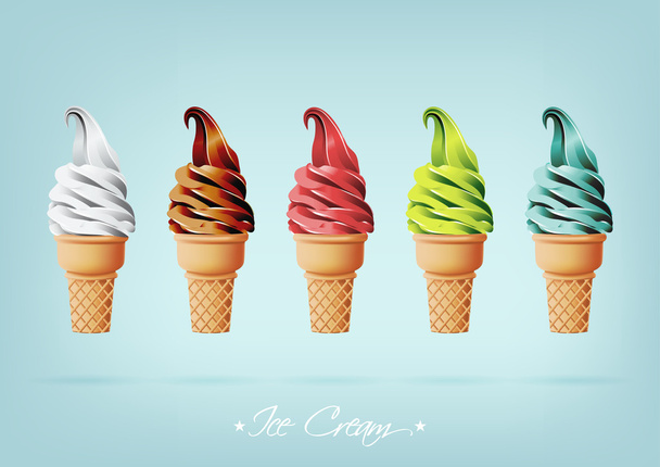 Мороженое в конусе, разные вкусы, вектор
 - Вектор,изображение