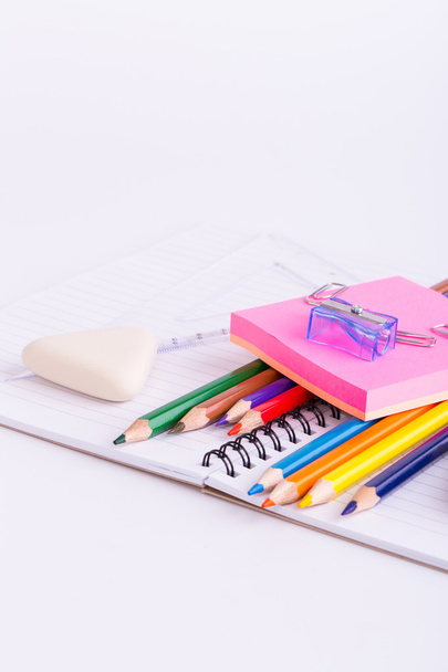 School supplies isolated on white background. - 写真・画像