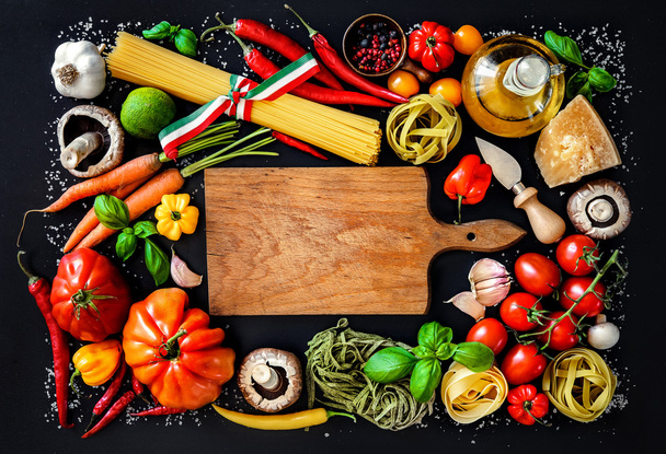 Italian food ingredients on slate background - Zdjęcie, obraz