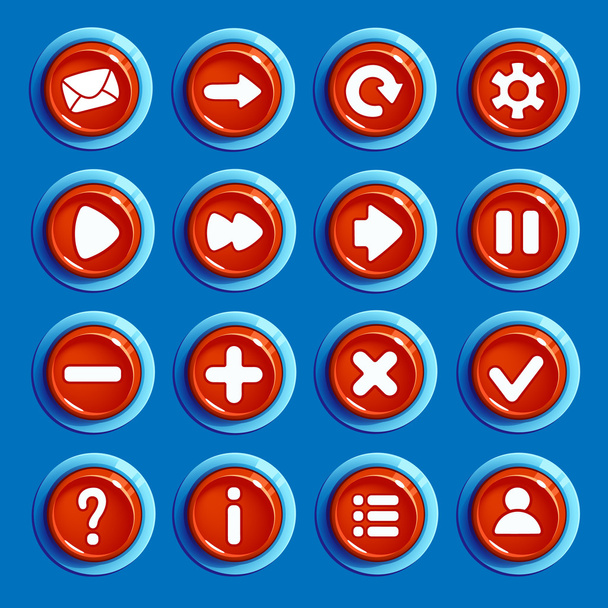 Desenhos animados botões redondos vermelhos com ícones da web
 - Vetor, Imagem