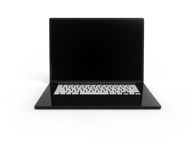 schwarzer 3D-Laptop mit weißen Tasten isoliert - Foto, Bild
