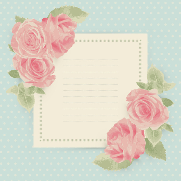 Vintage card with roses and square border - Vector, Imagen