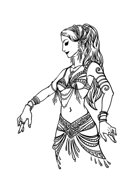 Belly Dancer Girl in Hand Drawn Style. - Vetor, Imagem