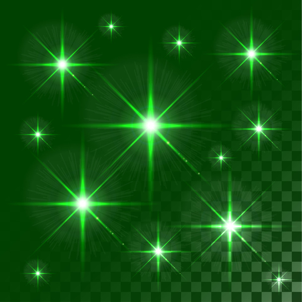 Reihe von Vektor glühenden Lichteffekten Sternen platzt auf transparentem Hintergrund. . abstrakte bunte Tapete. - Vektor, Bild