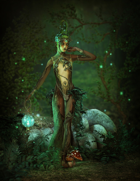 Green Forest Elf's nachts, 3D-Cg - Foto, afbeelding
