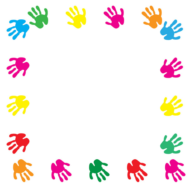 Children hand prints frame. Children's palms on a white background. Vector illustration - Διάνυσμα, εικόνα