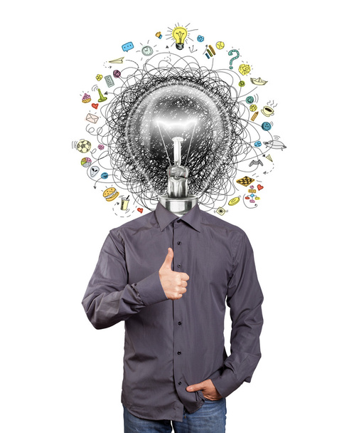 Светильник голова бизнесмен и символы
 - Фото, изображение
