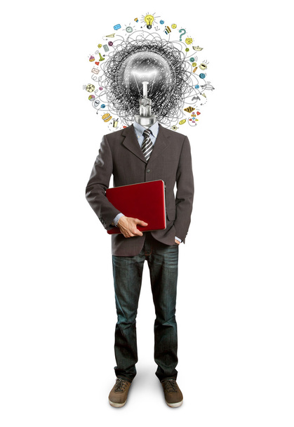 Φανός κεφάλι επιχειρηματίας και σύμβολα - Φωτογραφία, εικόνα