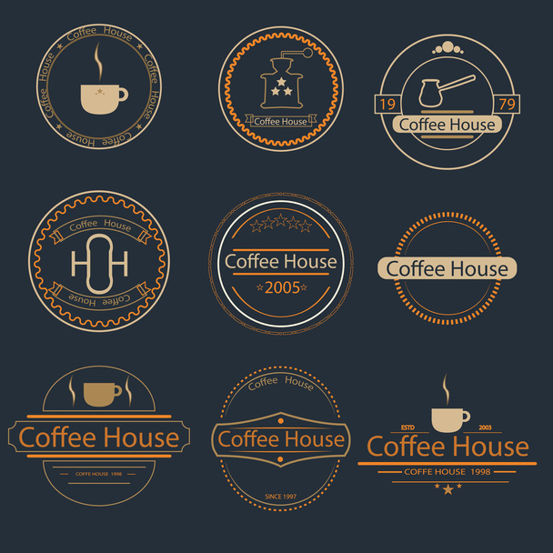 Vintage coffee logo elements, coffee logo ornaments, retro logotypes vector set. Retro signs, logos, identity, labels, coffee.  - Vector, imagen