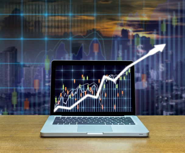 Stock exchange market graph on laptop - Photo, Image