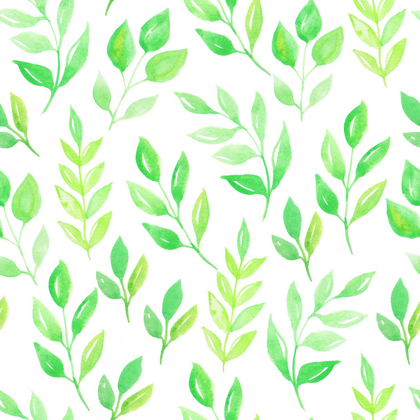 Watercolor green leaves seamless pattern - Foto, imagen