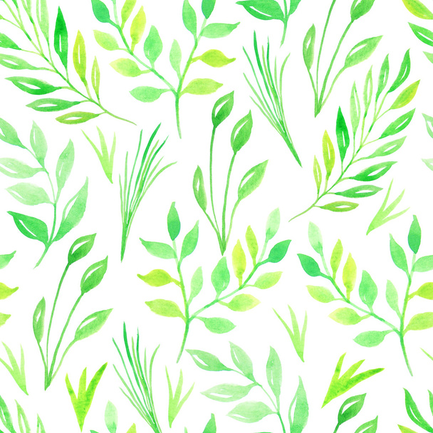 Watercolor green leaves seamless pattern - Photo, Image