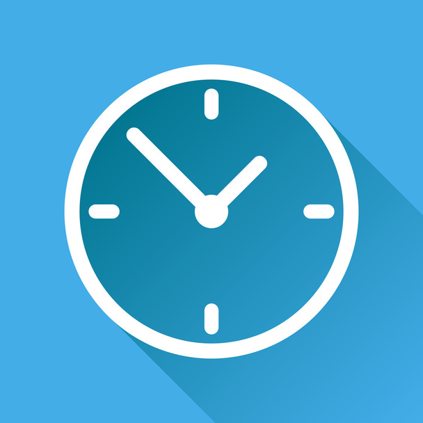 Clock icon, flat design. Vector illustration with long shadow on blue background. - Vector, Image