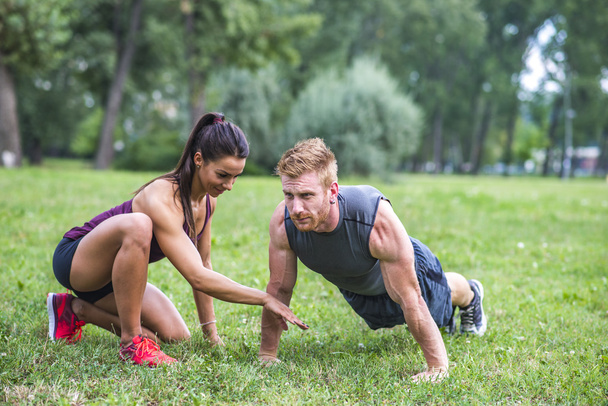 Couple workout outdoor - Photo, Image