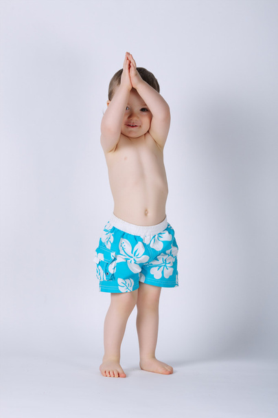 little happy boy with swimming suit - 写真・画像