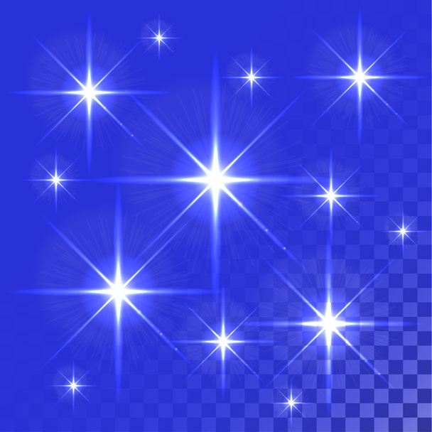 Reihe von Vektor glühenden Lichteffekten Sternen platzt auf transparentem Hintergrund. . abstrakte bunte Tapete. - Vektor, Bild
