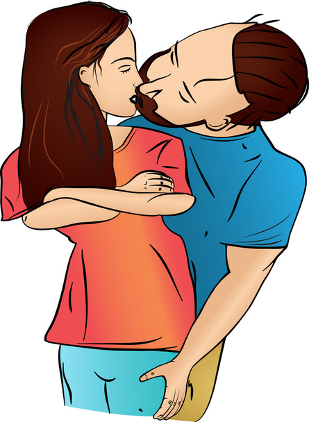 Homme embrassant doucement les femmes flirtant
 - Vecteur, image