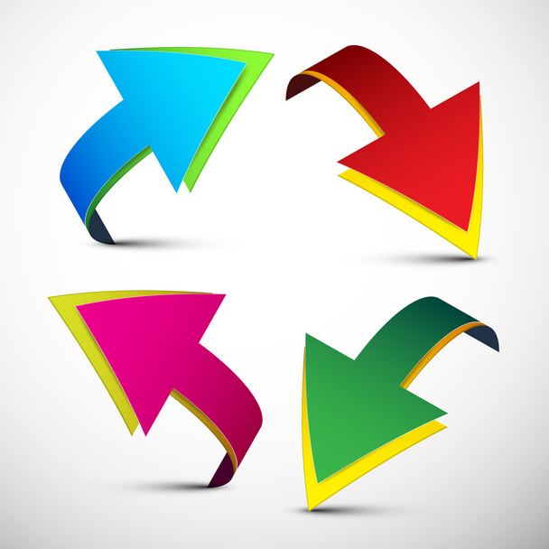 Arrows Vector Illustration. Colorful 3D Arrows Set Isolated on Light Background. - Vector, imagen