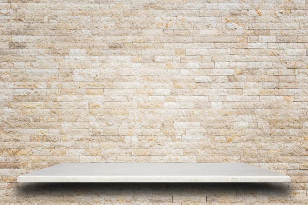 Empty top of natural stone shelves and stone wall background  - Photo, Image