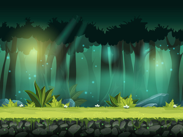 Vektorové horizontální bezešvé ilustrace lesa v magické mlhy - Vektor, obrázek