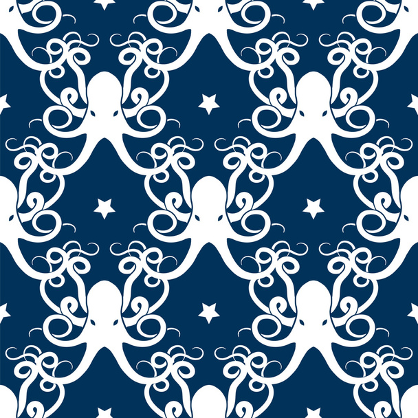 Ocean seamless pattern with octopus - ベクター画像