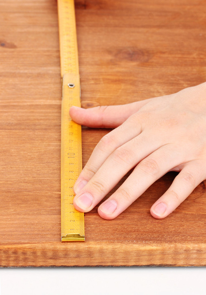 Measuring wooden board close-up - 写真・画像