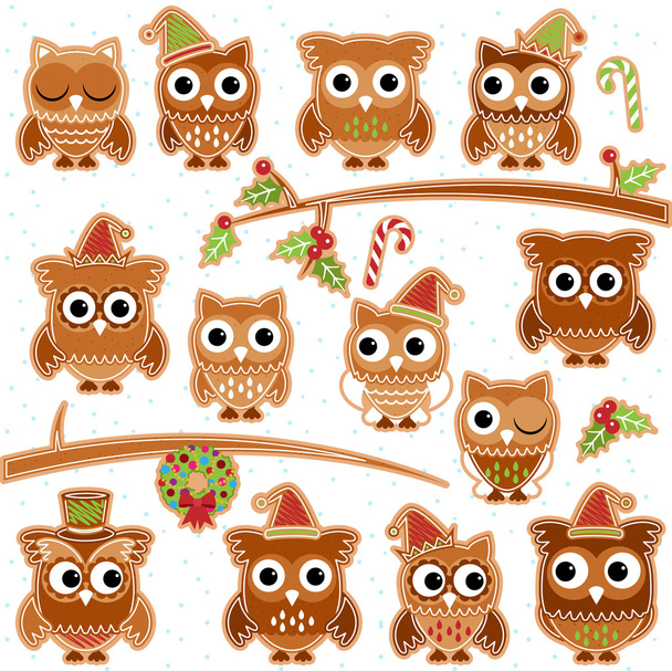 Christmas Holiday Gingerbread Cookie Owls in Vector Format - Vector, Image