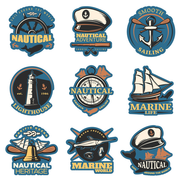 Nautical Emblem Set In Color - Vector, Image