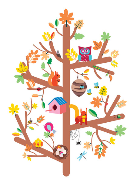 Illustrazione vettoriale piatta di disegno dei bambini dell'albero di autunno
 - Vettoriali, immagini